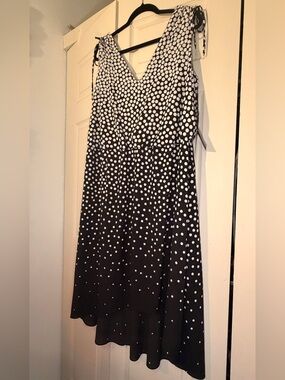 Adrianna Papell Black and White Polka Dot High-Low Skirt
